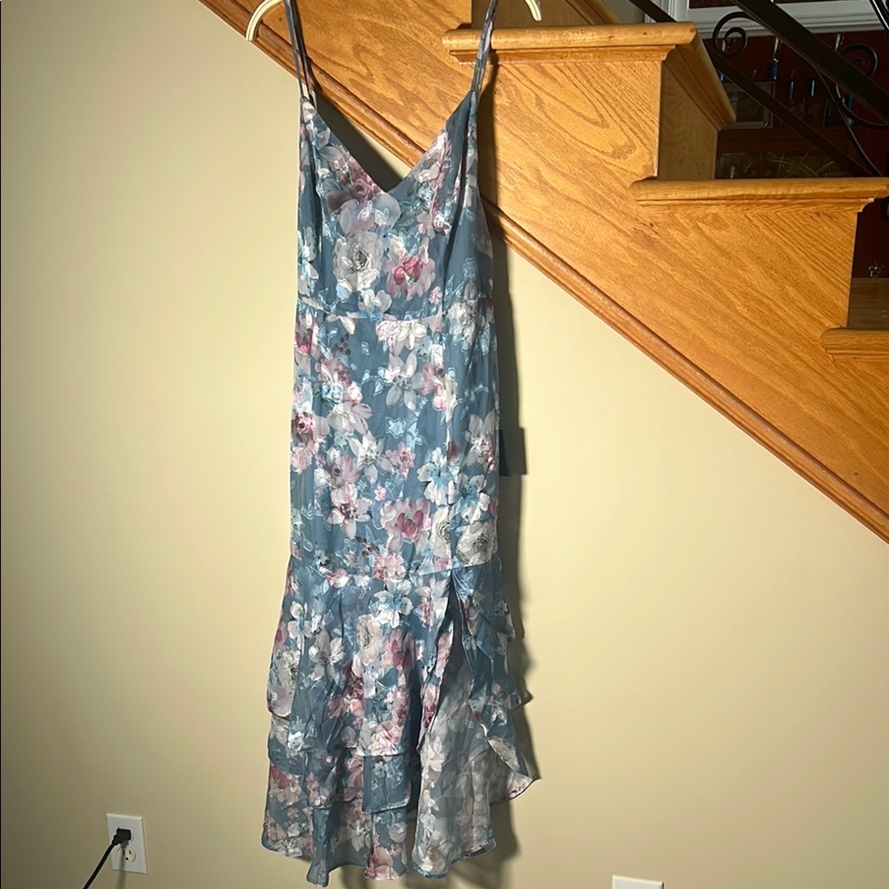 Lulus Floral Sheer Blue Dress Size Large New With Tags